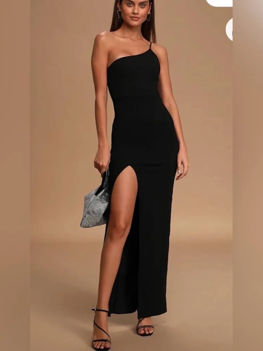 Lulu's One-Shoulder Black Maxi Dress with High Thigh Slit